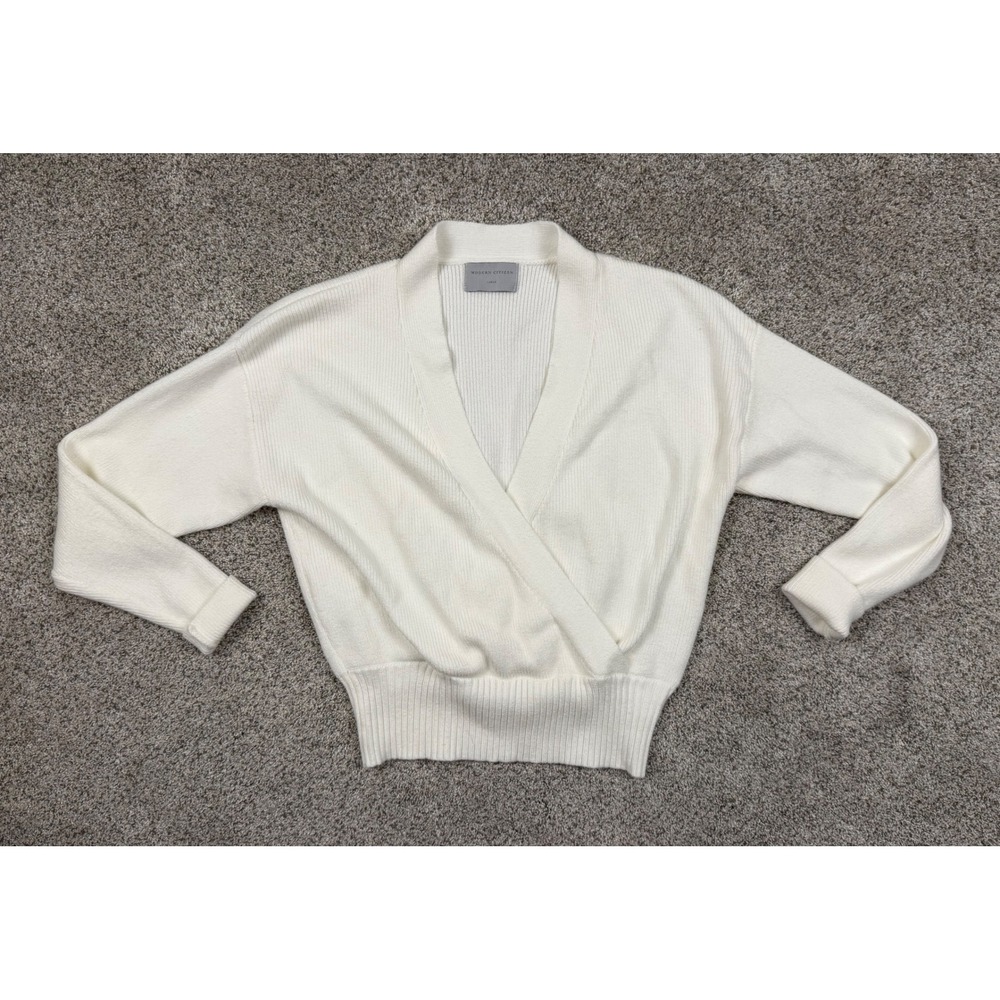 Modern Citizen Low V-Neck Sweater Womens‎ Large Creamy White Ribbed